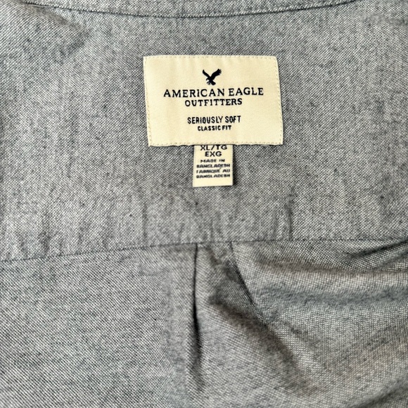 🔴Men’s American Eagle Button Up Shirt XL Gray Seriously Soft Long Sleeve Casual - Picture 7 of 10